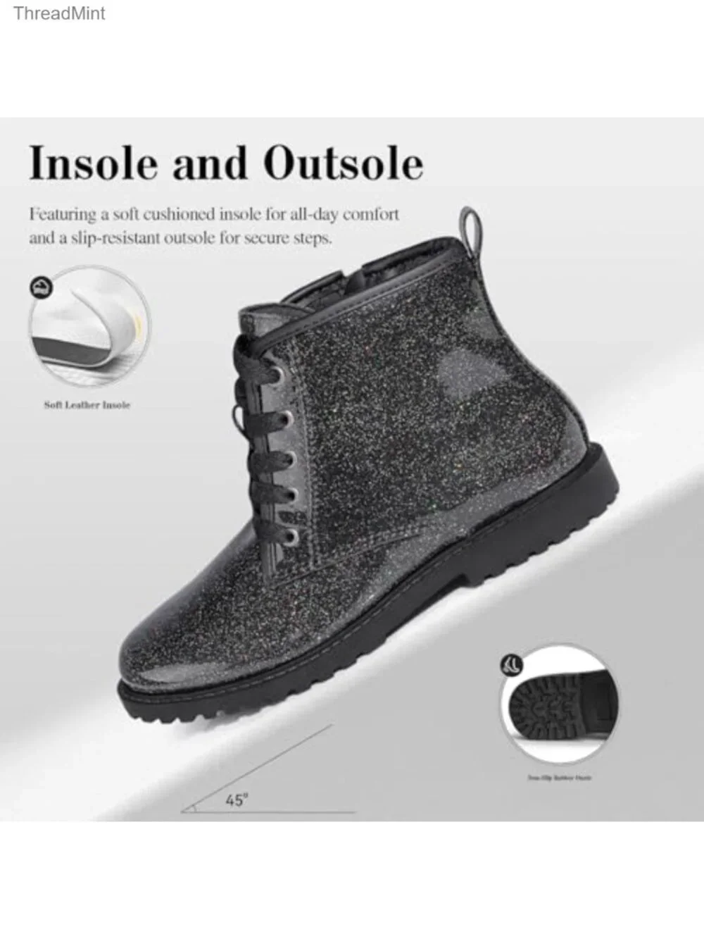 Kids Combat Boots Glitter Waterproof Side Zipper